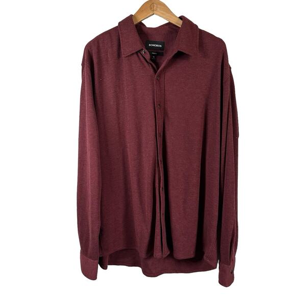 Bonobos Shirt XXL 2X Maroon Red Button Down Thermal Waffle Knit Long sleeve Wool - Picture 2 of 9